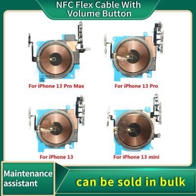 ชิ้นส่วนชิปชาร์จแบบไร้สายเปลี่ยนแผงชาร์จคอยล์ชิป NFC Flex Cable พร้อมปุ่มปรับระดับเสียงสําหรับ iPhone 13 mini 13Pro Max