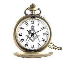 Freemason G Dial โครเมี่ยมสแควร์และเข็มทิศจี้สร้อยคอช่างก่ออิฐมอญควอตซ์นาฬิกาพกของขวัญที่ดีที่สุดสำหรับ Freemason