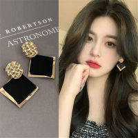 Sanhe ต่างหูสี่เหลี่ยมสำหรับผู้หญิง Niche Design Retro Black Earrings New Trendy High-End Earrings