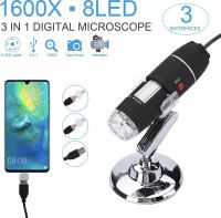 พร้อมส่ง 1600X กล้องจุลทรรศน์ ดิจิตอล LED Type-C/Micro USB  8 LED USBดิจิตอลแว่นขยาย Endoscope กล้อง