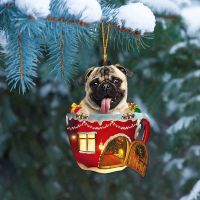 Acrylic Cute Dog Christmas  Accessories Christmas Tree Charms Decorative Hanging Happy New Year 2024 Christmas Party Gift Christmas Ornaments