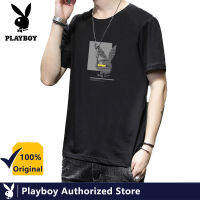 PLAYBOY เสื้อยืดพิมพ์ลายโลโก้ขนาดใหญ่,เสื้อแขนสั้นนักเรียนวัยรุ่นแฟชั่นเข้ารูป