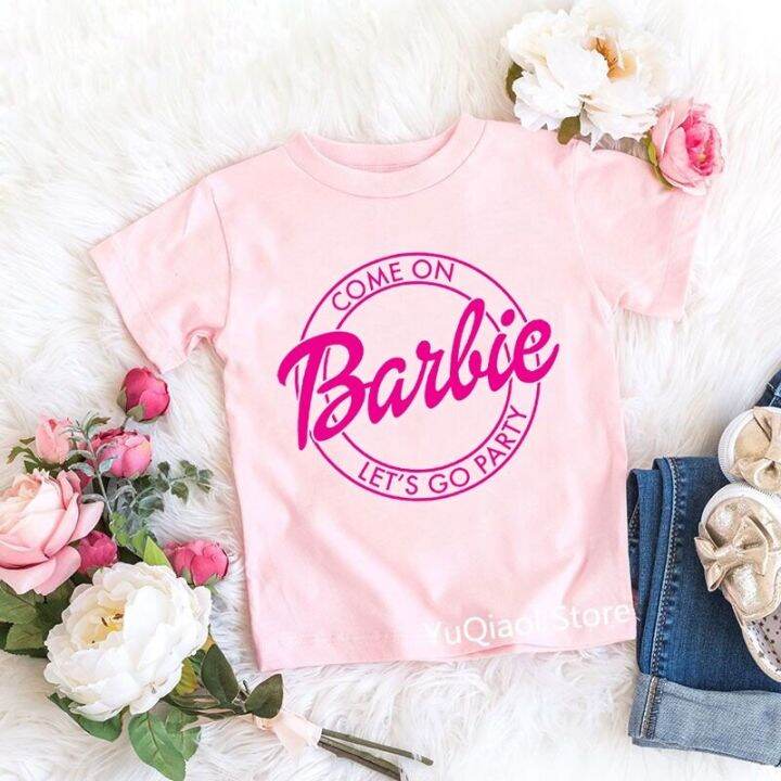 Barbie girls Tshirt Baby Girls Pink Tops Summer Short Sleeve Tee Shirt