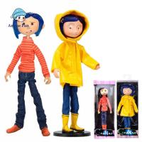 ANIME FAN ของตกแต่ง 18 ซม. รูปปั้น Coraline ของเล่นโมเดล เครื่องประดับตั้งโต๊ะ เสื้อกันฝน NECA Coraline andamp; the Secret Door ตุ๊กตาอนิเมะ Action Figures ของเล่นโมเดลหุ่น