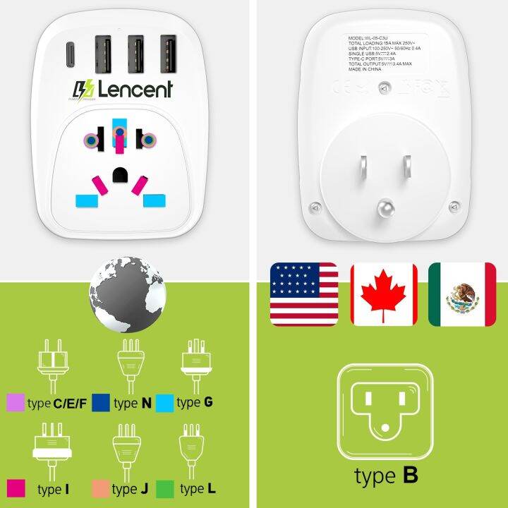 new-popular-lencenttoadapter-พร้อม1outlet-3-usb-1-type-c-portadapter-overload-protection-ซ็อกเก็ตผนัง5-in-1