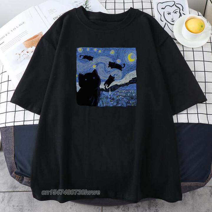 van-gogh-starry-night-cat-in-the-painting-female-male-t-shirt-plus-size-tops-style-tee-shirts-round-neck-men-women-t-shirts