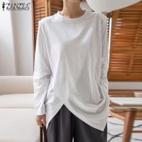 Fancystyle ZANZEA เสื้อถักแบบแหวกแนวสไตล์เกาหลีของผู้หญิงเสื้อเบลาส์หลวมคอกลมเสื้อแขนยาวเสื้อยืด #8