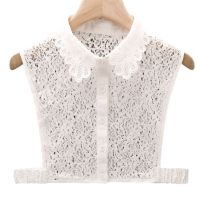 ผู้หญิงที่ถอดออกได้ครึ่งเสื้อเสื้อสตรี Dickey Hollow Out Floral Lace Elegant สเวตเตอร์ปลอกคอปลอมตกแต่งเครื่องแต่งกาย