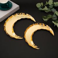 ✠ Food Storage Tray Practical Golden Color Creative Moon Shape Food Tray Display Plate for Kitchen Storage Tray Fruit Tray