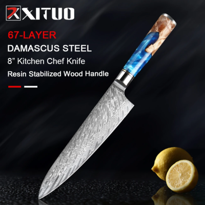 Damascus Steel Japanese VG10 Chef Knife Paring Fruit Vegetable Kitchen knife Blue Resin Color Wood Handle Cooking Tool 🔥พร้อมส่ง🔥ส่งจากร้าน Malcolm Store กรุงเทพฯ