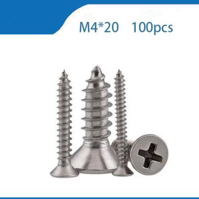 Free shipping 100pcs GB846 M4x20mm304 Stainless Steel flat head cross Countersunk head self tapping screw stainless boltsnails