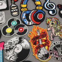 Flame Guitar Rock Embroidered Patches on Clothes Music Disco Headset DJ Punk Stripes Iron on Patches for Clothing Diy Appliques Fashion Accessories