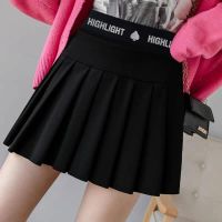 COD ☾ vffe899 [Ready Stock] Ladies A-line skirt Elastic waist high waist large size slim pleated skirt Short skirt with safety pants Culottes 高腰弹力A字裙 半身短裙