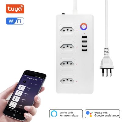 ที่มีคุณภาพสูง ◄ P56lgud 8พอร์ต WiFi Tuya ปลั๊กบราซิลซ็อกเก็ตชาร์จ4 USB เครื่องจับเวลาด้วยเสียงที่บ้าน