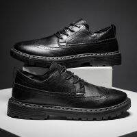 [COD] and autumn leather shoes mens style trendy lace-up round toe business casual British all-match male students