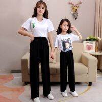 COD dsfgerrety yaoeenh yaoeenh 110CM-XXL Mother Womens Clothing Summer Thin Style Children Ice Silk Trousers Solid Color Shaking Straight Wide-Leg Pants Medium Large Childrens Casual Ready Stock