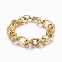 1pc Ion Plating(IP) 304 Stainless Steel Cross Chain Bracelets, Polished Jewelry, with Lobster Claw Clasps, Golden, 8-1/4 inch(21cm), link: 20x13x3mm and 16x12x3mm