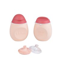 BEABA ชุดเซ็ตขวดบีบซิลิโคนพร้อมจุกดื่มและขวดซิลิโคน Set BabySqueez 2 in 1 &amp; SqueezPortion - PINK