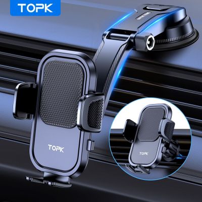 TOPK Car Phone Holder Mount 2 IN 1 Upgraded Adjustable Cell Phone Holder For Car Dashboard &amp; Air Vent Compatible With All Phones Car Mounts