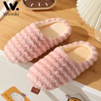 Korean Women Woolen Slippers Shoes Warm Home Floor Slippers Striped Female Shoes Flip Flop Comfortable All match Winter Slippers