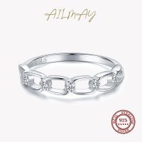 Ailmay Genuine 925 Sterling Silver Fashionc Simple CZ Shining Geometric Design Rings For Women Wedding Engagement Jewelry