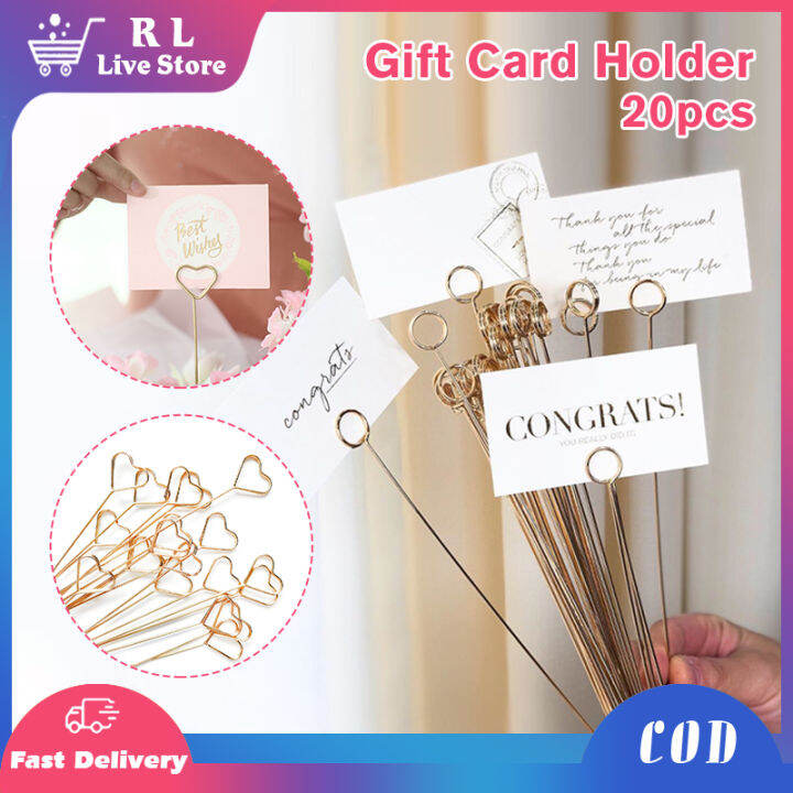20pcs Metal Wire Floral Place Card Holder Inserting Rod Gold Floral