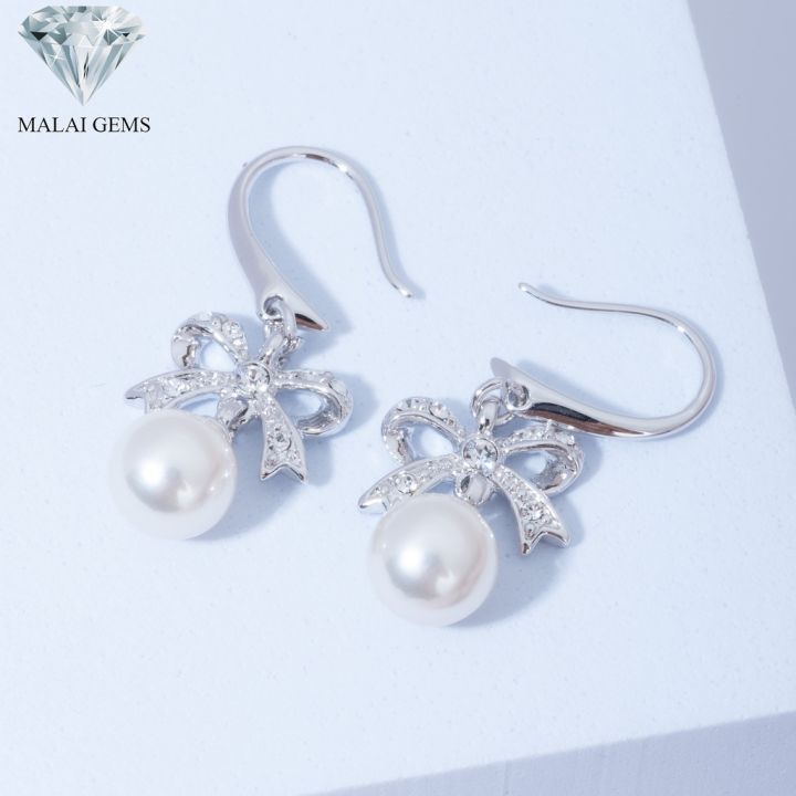 malai-gems-ต่างหูมุก-เงินแท้-silver-925-เพชรสวิส-cz-เคลือบทองคำขาว-รุ่น-11009115-แถมกล่อง-ต่างหูเพชร-ต่างหูเงินแท้