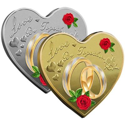 Heart-Shaped Rose Ring Love Commemorative Coins Lover Wedding Gold Silver Coin Valentines Day Commemorative Coins Xmas Souvenir