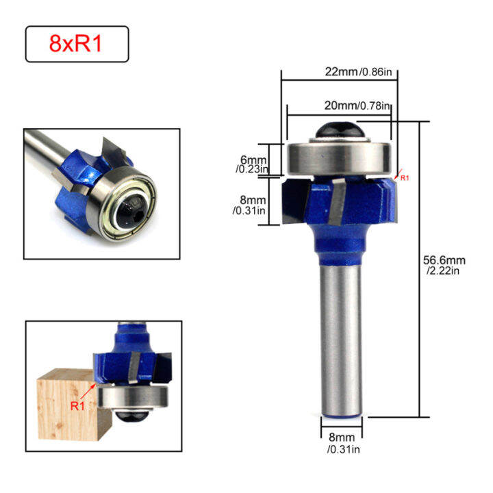 8mm-shank-blue-คุณภาพสูง4-edge-เครื่องตัดมิลลิ่งชุดไม้เครื่องตัดมิลลิ่ง-r1-r2-r3ใบมีดตัดแต่งไม้-r-อุปกรณ์ลบมุม