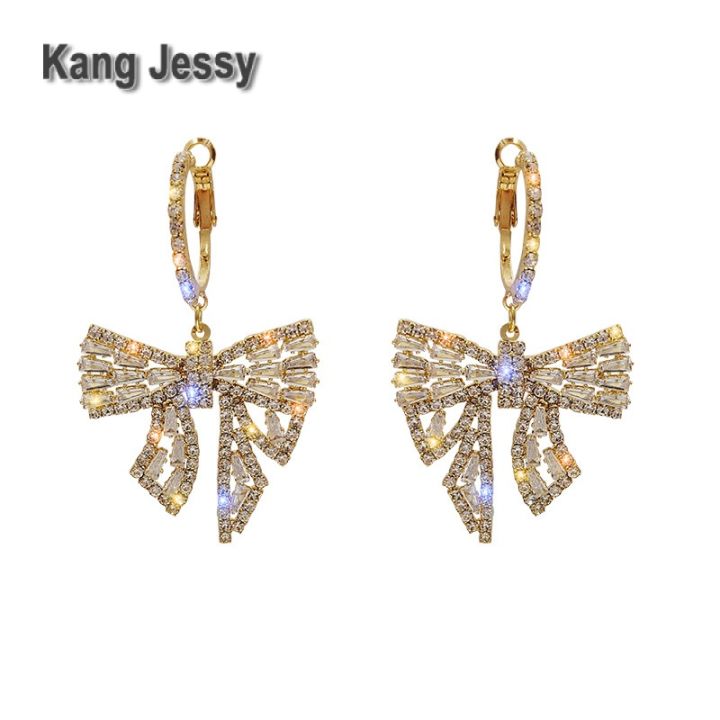 kang-jessy-ต่างหูโบว์ประดับเพชรประดับประกายแวววาวสุดๆสำหรับผู้หญิงต่างหูแบบยาวหรูหราเบาๆดีไซน์ดูเกินจริงต่างหูยอดนิยมสำหรับผู้หญิง