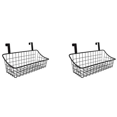 2X Basket with Hook Grid Storage Basket, Hang It Behind A Door or on A Railing, Over the Cabinet Door, Black
