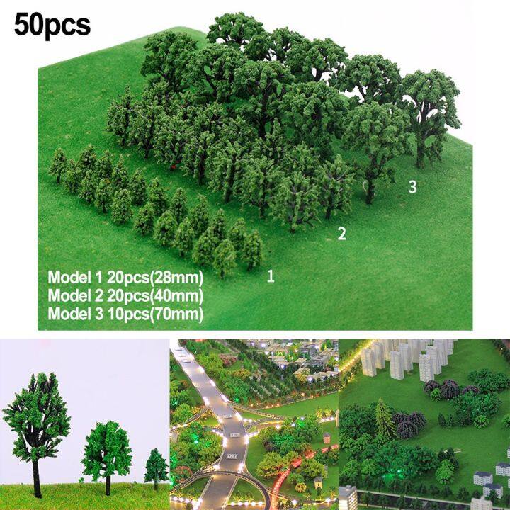 โมเดล50ชิ้นการตกแต่งต้นไม้ฉากรถไฟโมเดลย่อส่วนภูมิทัศน์