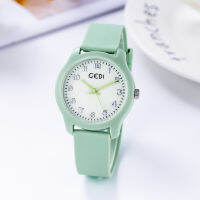 GEDI 31019ใหม่กรอบสี่เหลี่ยมสีทองแนววินเทจแผ่นเล็กๆนาฬิกาผู้หญิงแฟชั่นความงามแบบไม่มีรูเทปซิลิโคนนาฬิกาควอตซ์กันน้ำผู้หญิง