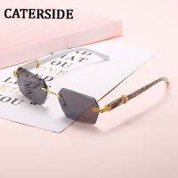 CATERSIDE 2022 Square Frame Sunglasses For Men Rimless Male Polygon Fashion Eyeglasses Frameless Pattern Legs Blue Clear UV400