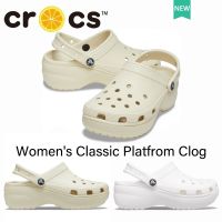 【On Clearance】รองเท้า crocs แท้ สีกระดูก WOMENS Crocs Classic Platform Clog Bone รองเท้านิ่มเหมือนเหยียบขี้ พื้นหนา 4.1 ซม. รองเท้าไปทะเล#206750