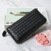 2023 New★ New sheepskin ladies long wallet leather zipper bag Korean casual hand-woven anti-theft brush wallet wallet