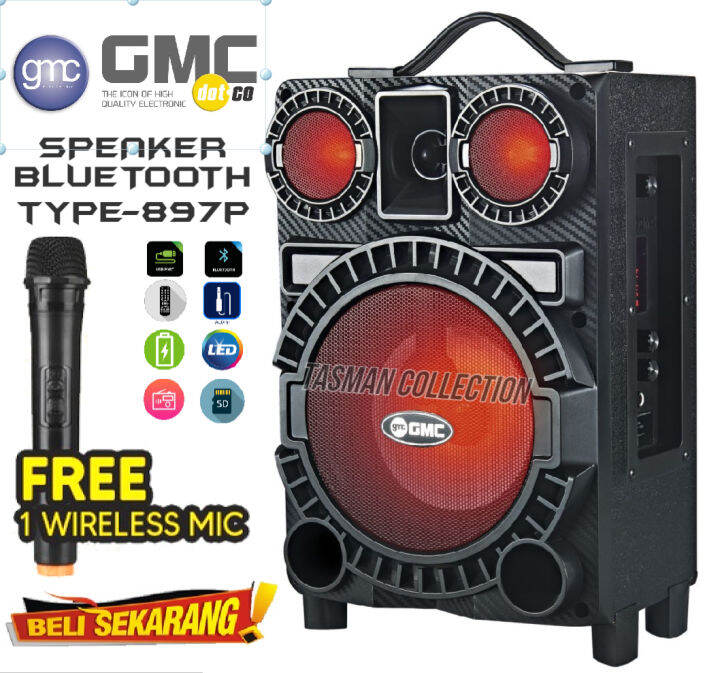 GMC 897P SPEAKER GMC BLUETOOTH KARAOKE FREE MIC WIRELESS / MIC KABEL