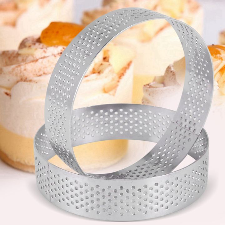 10-pack-stainless-steel-tart-ring-heat-resistant-perforated-cake-mousse-ring-round-ring-baking-doughnut-tools