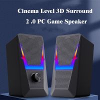 2.0 Speaker with RGB Light Subwoofer Sound Box Mini Portable Speaker for PC Gamer/Computer/TV/Phone/Laptop