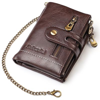 New Men Wallets PU Leather Short Card Holder Chain Luxury Brand Mens Purse High Quality Classic Retro Male Wallet