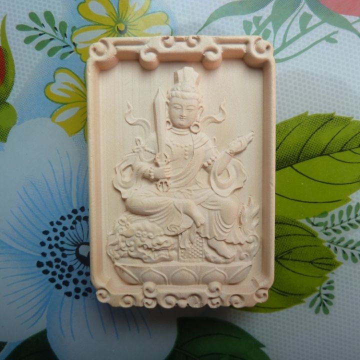 natural-leaflet-boxwood-wood-carving-manjusri-bodhisattva-pendant-handicrafts-accessories