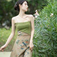 สไตล์วินเทจของผู้หญิง Dress is employed in the spring/summer type of womens clothing in 2023 the new harness two-piece suit female skirt collect waist