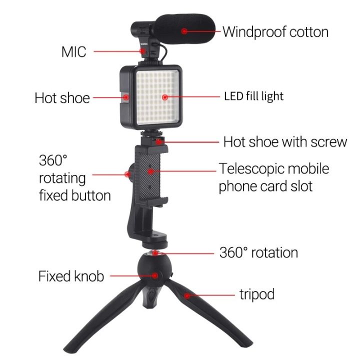 stylish-vlogging-ชุดกล้องขาตั้งกล้องสำหรับมืออาชีพ-กล้อง-led-พร้อมไมโครโฟนโทรศัพท์-android-ios-สำหรับ-dslr-youtube-ชุดการประชุมสด