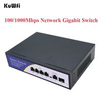 Kuwfi 6พอร์ต Gigabit เราเตอร์อินเตอร์เน็ต10/100/1000Mbps POE Switch พร้อมสวิตช์อีเธอร์เน็ต SFP ศูนย์กลาง RJ45ประสิทธิภาพสูงสำหรับกล้องโทรทัศน์