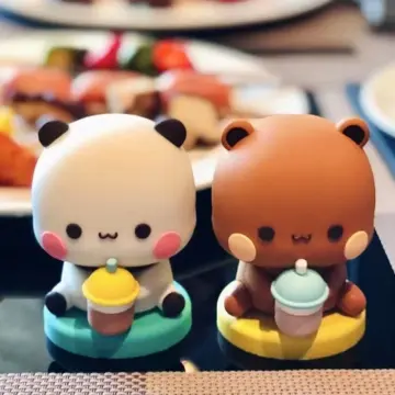 Bubu Dudu Panda Bear Figures Toys Led Light Change Color Clear Holder Home  Derection Party Gifts
