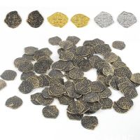 PERSIENT 100PCS ทองเงินเงิน เหรียญสมบัติโจรสลัดฮาโลวีน พร็อพถ่ายรูป 3.73.5ซม. ค่ะ สกุลเงินเกมพลาสติก ของขวัญสำหรับเด็ก ของเล่นสำหรับเด็ก เหรียญของเล่น ฮาโลวีน