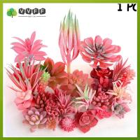 เครื่องประดับ VVFF พืชการจัดดอกไม้หญ้าปลอมสีแดง Succulents Flocking ดอกไม้ประดิษฐ์ใบไม้1ชิ้น