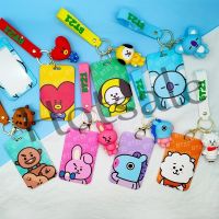 【hot sale】 ♨ B11 BT21 Card Holder With Wristlet Keychain BTS Cartoon 3D Keychains Student Bus ID Card Name Tag Protector Bag Decoration