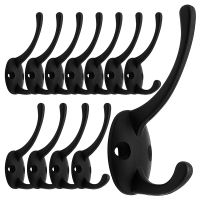 12 Pack Black Coat Hooks Wall Mounted with Retro Double Hooks Utility Black Hooks for Coat Scarf Bag Towel Key Cap