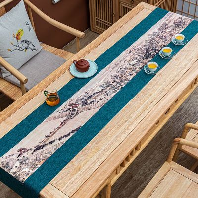 Waterproof Cloth Tea Table Runner Chinese Tea Ceremony Hand-painted Linen Set Accessories Style Cloth Art Modern Tea Flag